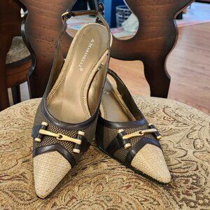 A. MARINELLI Brown Slingback 3-inch heels w/Tan Woven Gold Tone Accent
